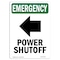 Signmission OSHA EMERGENCY, 10" Height, Decal, 10" H, Portrait, Power Shutoff (Left Arrow) OS-EM-D-710-V-10525 - alternate 1